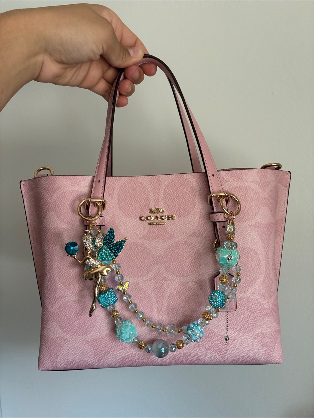 Crystal Fairy Charm Teal Beaded Bag Chain